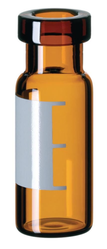 LLG Labware Crimp Neck Vials 1.5 mL Amber Glass, 1st Hydrolytic Class, Wide Opening, with Title Block and Fill Marks