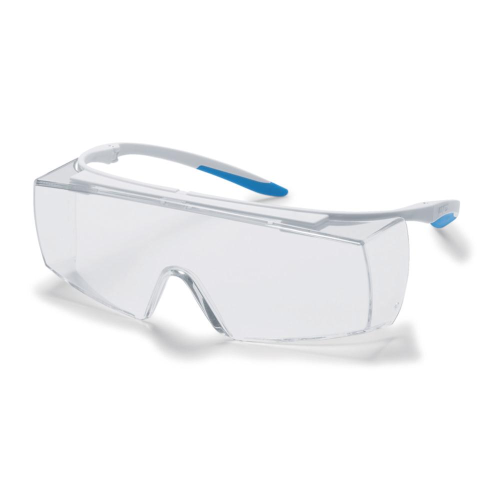 Uvex Super F OTG CR 9169 Safety Glasses, White/Light Blue Frame with Clear Polycarbonate Lenses