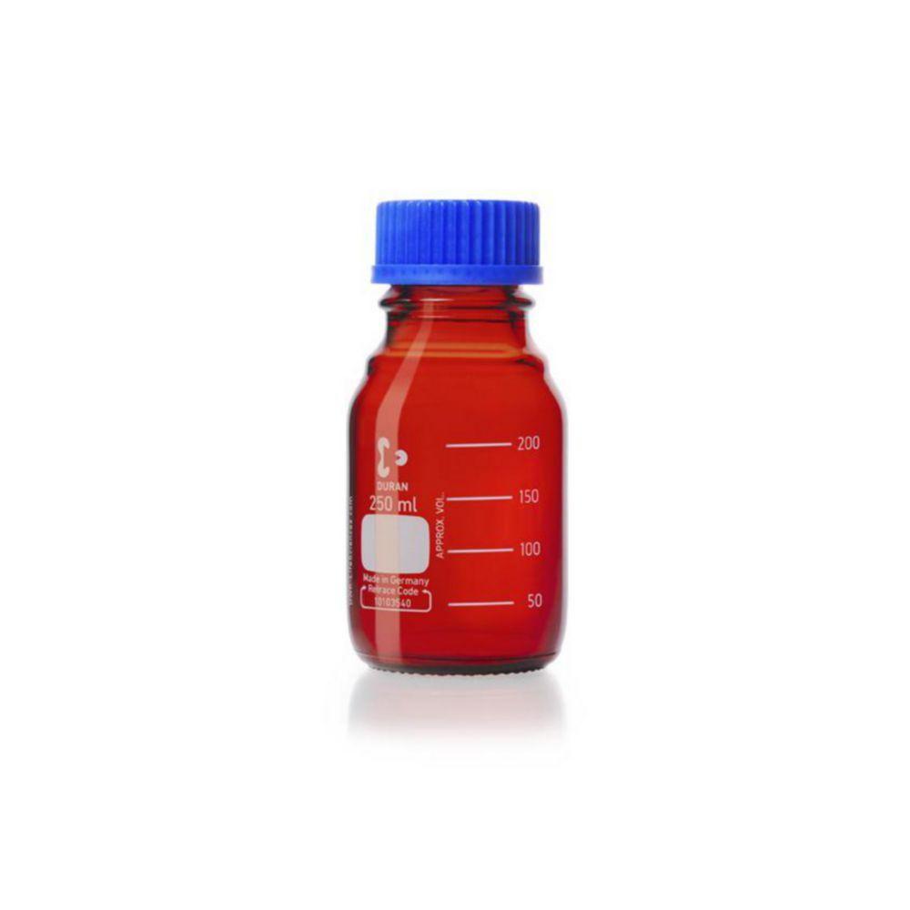 DWK DURAN Amber Glass Graduated Laboratory Bottle, GL 45, with Screw Cap, 250 mL