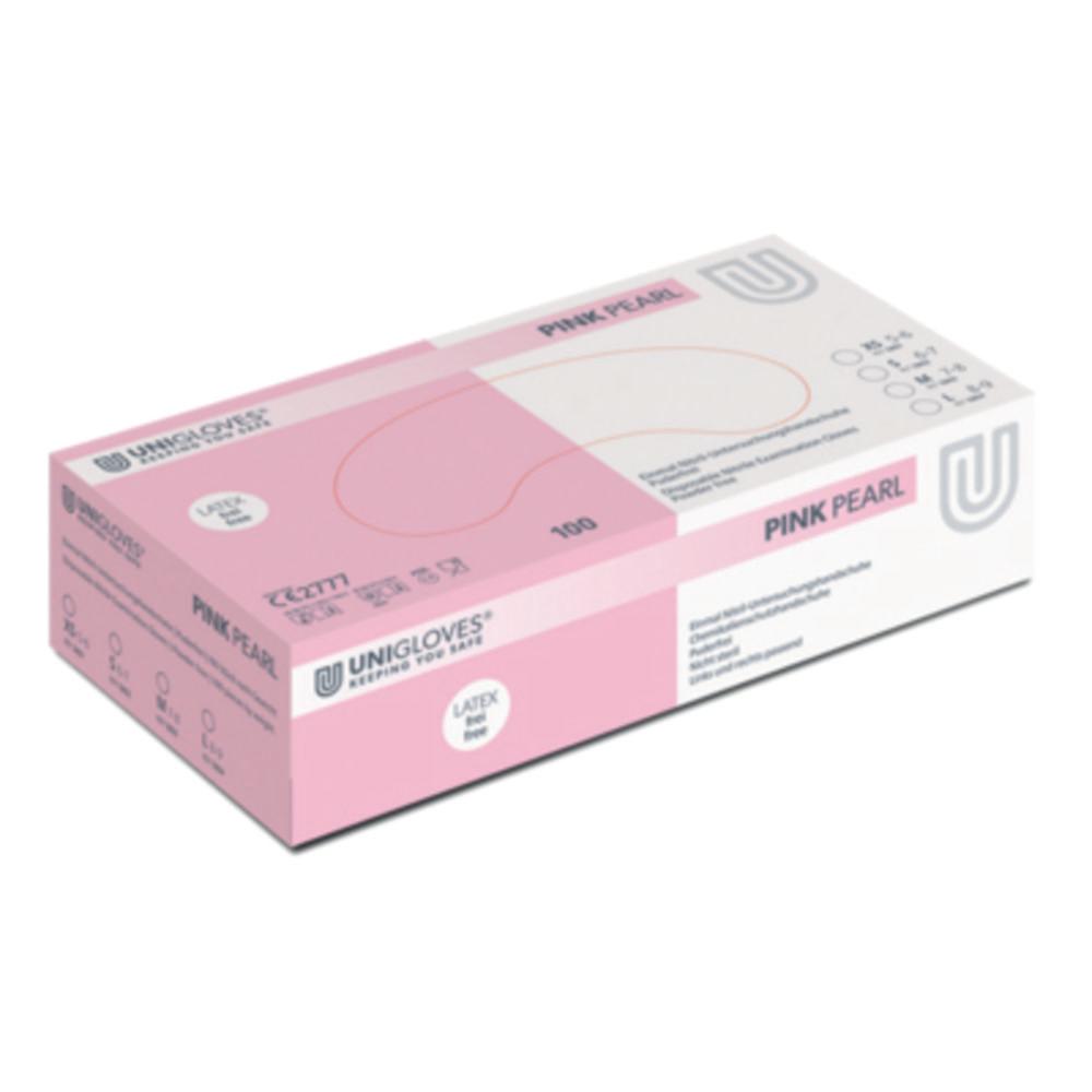 Unigloves Nitrile Gloves Pink Pearl Size XS Powder Free, Non Sterile, Rolling Edges, Micro-Roughened Finger Tips, Pack of 100