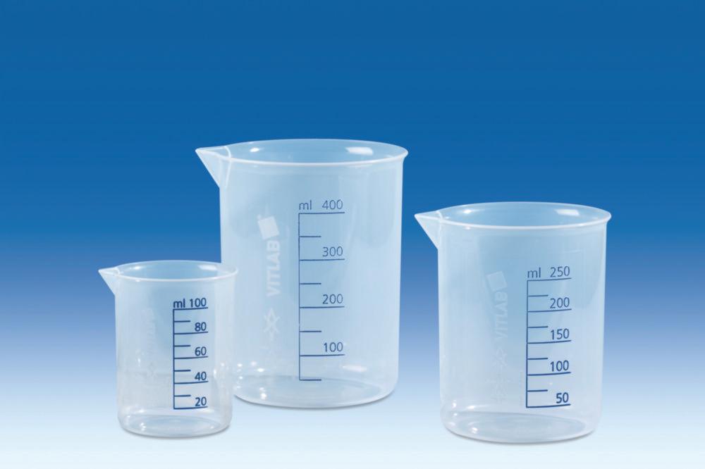 VITLAB Griffin Beaker 100 mL, PP, Blue, Embossed Graduation, Translucent, Pack of 12