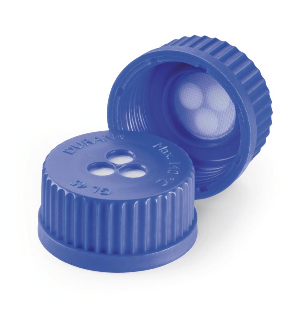 DWK DURAN Membrane Screw Caps, GL 45, PP, Blue, for DURAN Laboratory Glass Bottles, ePTFE Pore Size 0.2 µm