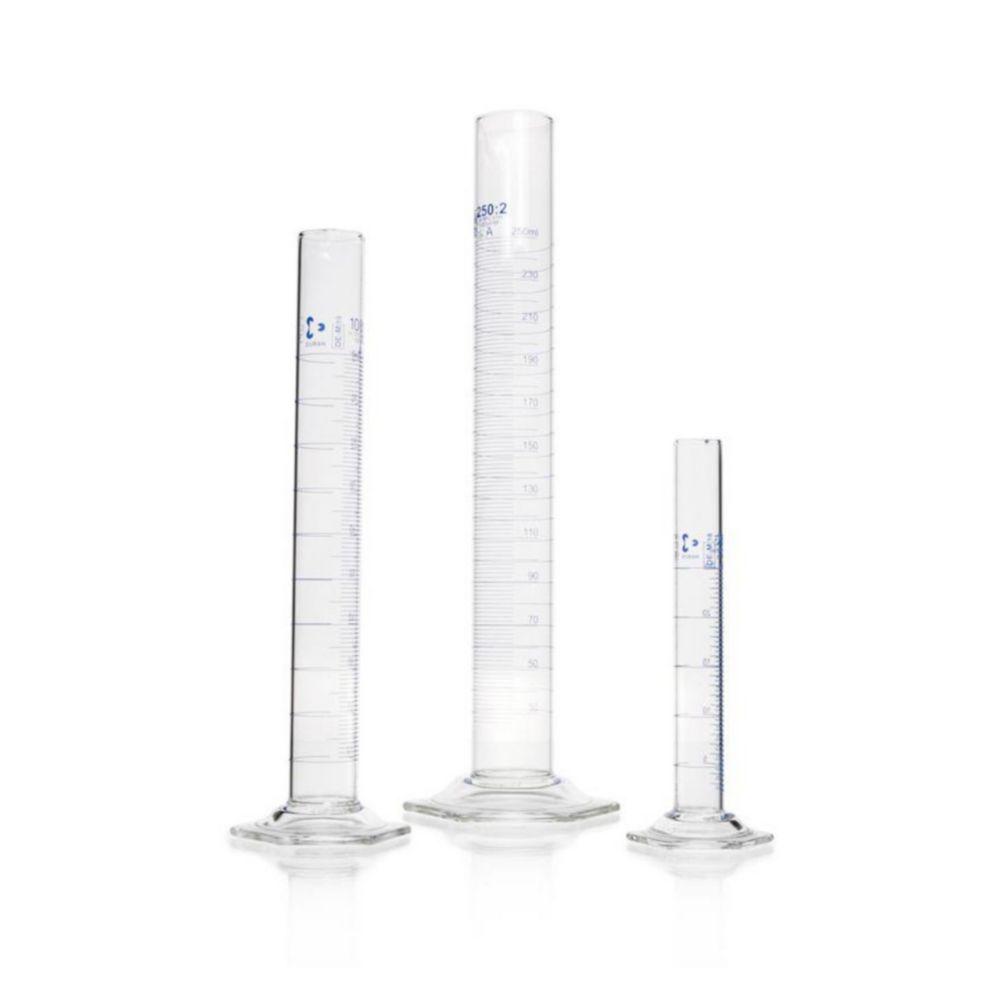 DWK DURAN Measuring Cylinder, 25 mL, Class A, Batch Certificate, Blue Graduation, Main Points Ring Graduation, Hexagonal Base