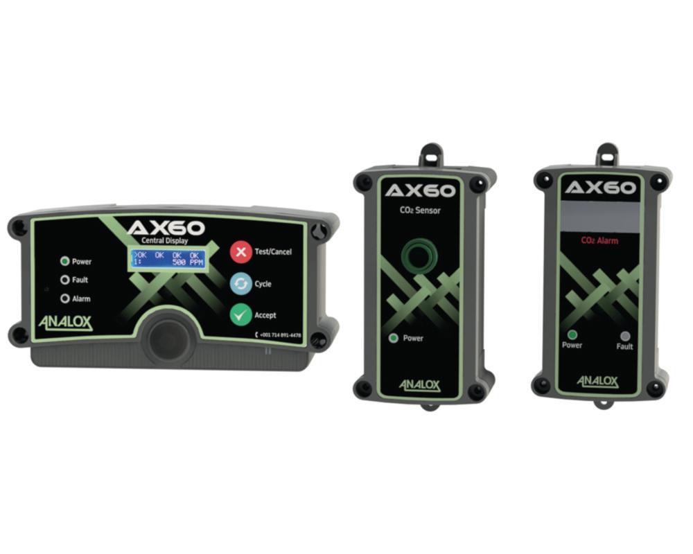 Analox AX60 CO2 Safety Monitor (Includes 1x Central Display Unit, 1x CO2 Sensor, 1x CO2 Alarm with Universal Power Supply)