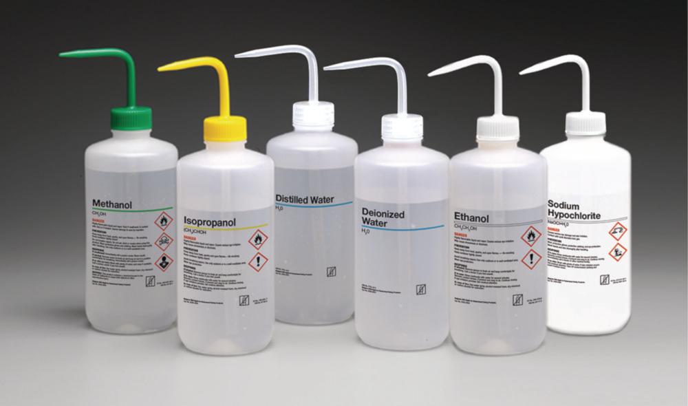 Thermo Fisher Nalgene Safety Vented Wash Bottles with Sodium Hypochlorite Labeling, 500 mL, Pack of 6