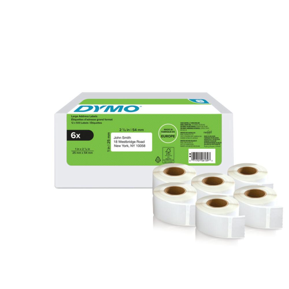 Dymo Original Label for LabelWriter Big Pack White Permanent, 25mm x 54mm (6 x 500 Labels)

