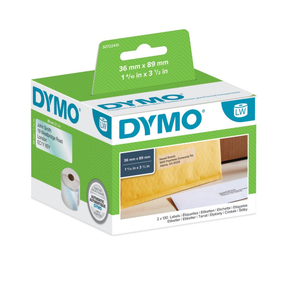 Dymo Original Label for LabelWriter (Clear, Plastic, Permanent, 36mm x 89mm, 1x260 Labels

