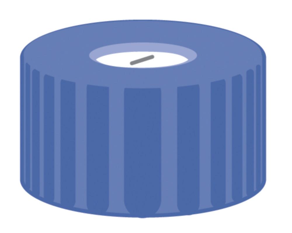 Macherey-Nagel Screw Caps N-9 with Light Blue Sealing Discs: Silicone Rubber White/PTFE Blue, Slitted, Pack of 100

