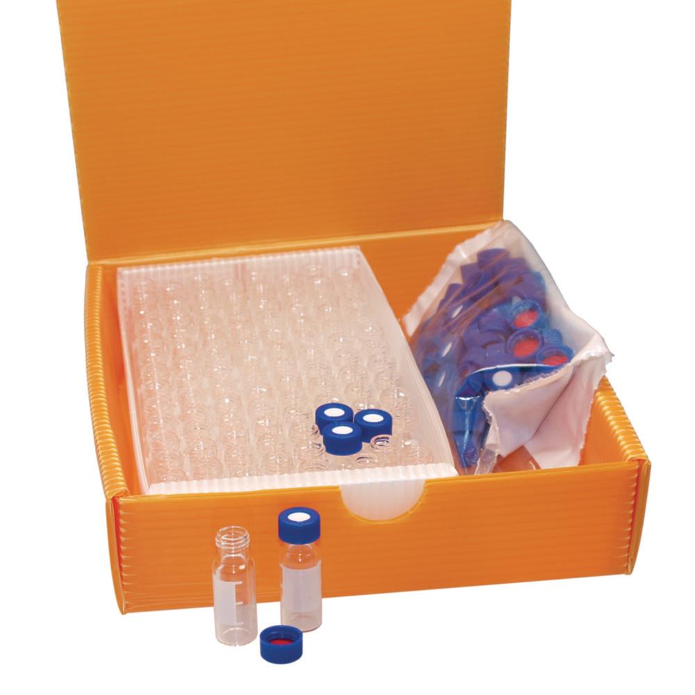 LLG 2in1 Kit: 1.5 ml Short Thread Vials Clear with Labeling Field and Blue KGW Caps ND9 - Pack of 100