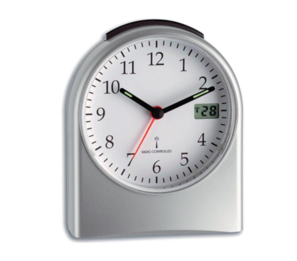 TFA Dostmann Radio-Controlled Alarm Clock Analog Display Silver/White Incl. Battery

