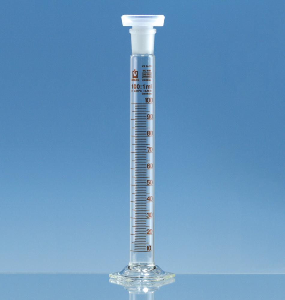 BRAND Measuring Cylinders 100mL Stoppered Glass Borosilicate 3.3