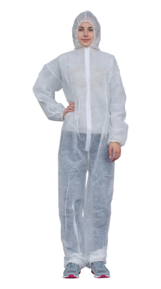 LLG Disposable Overalls, PP, Nonwoven, White, Size L, Pack of 10