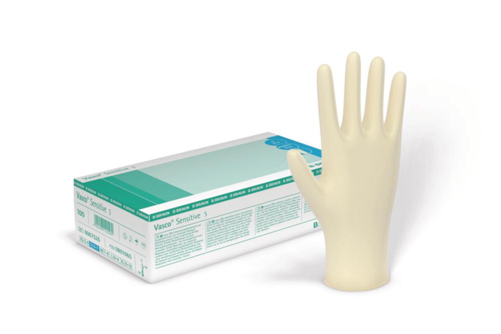 B. Braun Vasco Medical Examination Gloves, Size 8-9 Large, Sensitive, Latex, Clear, Powder-Free, Non-Sterile, Pack of 100