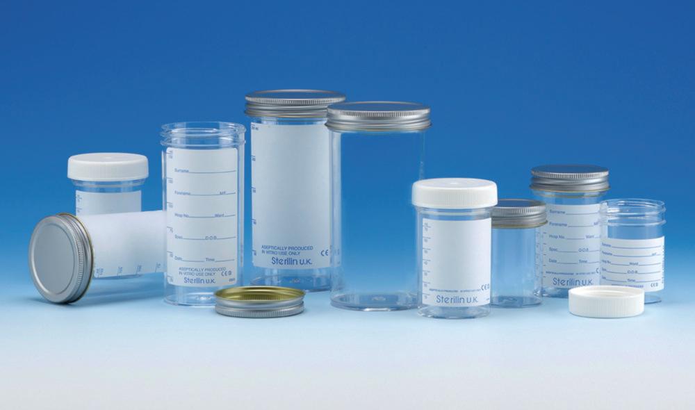 Sterilin Sample Containers 250 ml, PS with Metal Cap, No Label, Sterile Cl. AS, Pack of 50
