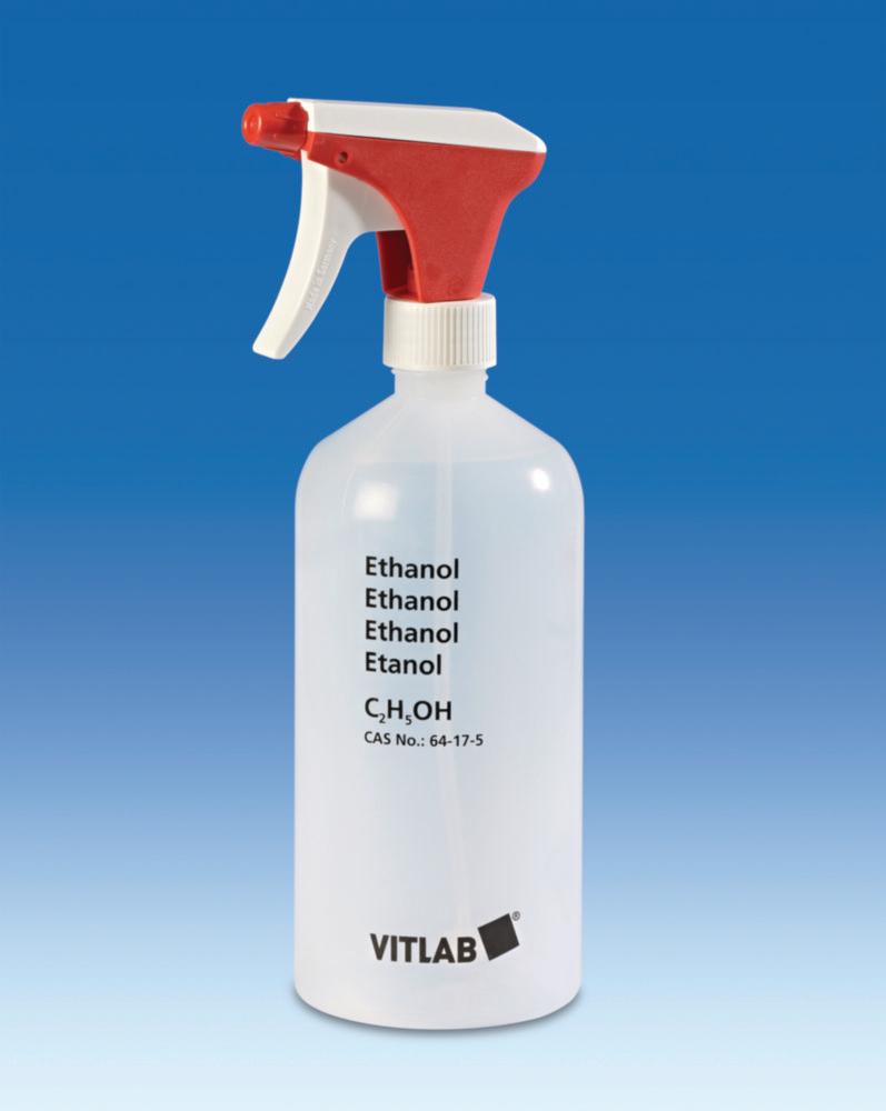 VITLAB Spray Bottle 1000 ml, PE-LD Transparent, Overprint Ethanol, Narrow Neck, GL 32