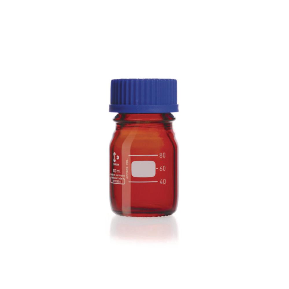 DWK DURAN Laboratory Bottle, Amber Glass, Graduated, 100 mL, with Screw Cap and Spout, GL 45 Cap