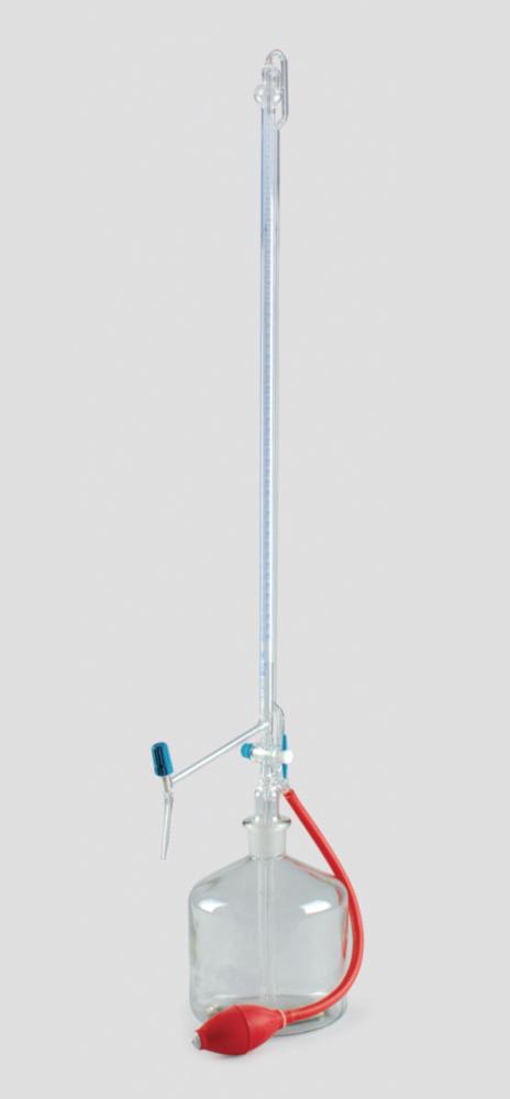 ISOLAB Automatic Burette 10:0.02 mL, Schellbach, Clear Glass, Class AS, Blue Graduation, Glass Stopcock & PTFE Valve, Batch Certified