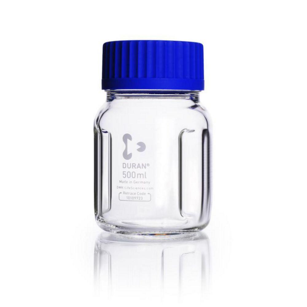 DWK DURAN Baffled Wide Mouth Bottle, 500 mL, Clear, with Graduation, Screw Cap, and Pouring Ring