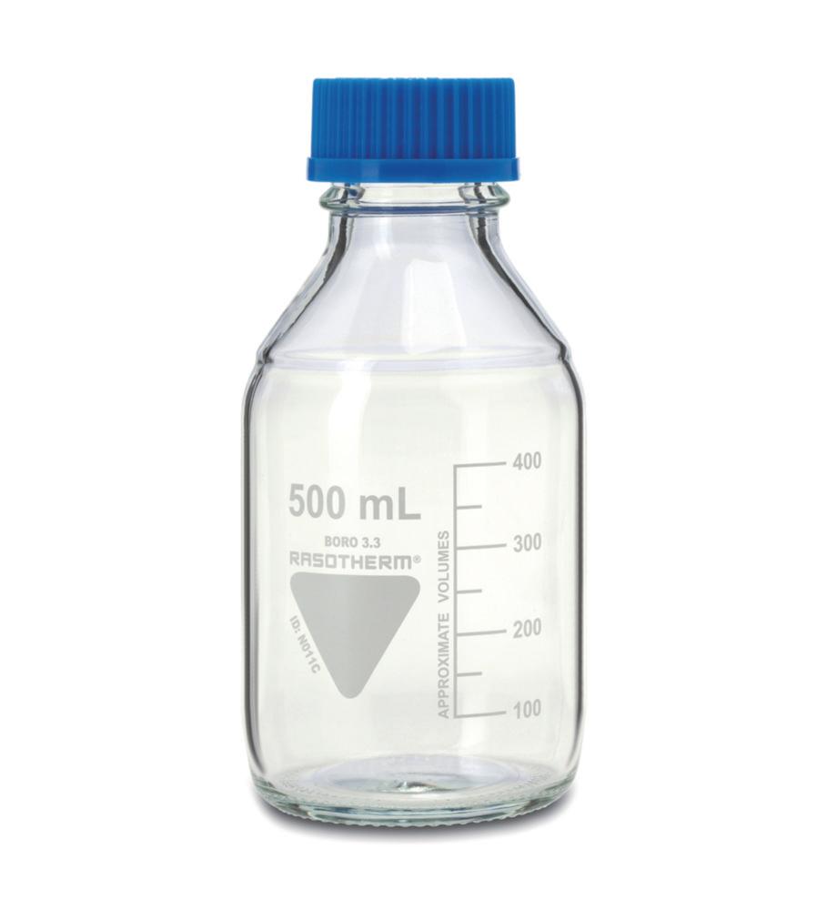 Scherf Laboratory Bottles 500 ml, With Blue Cap and Ring, Boro 3.3, GL 45, Pack of 10