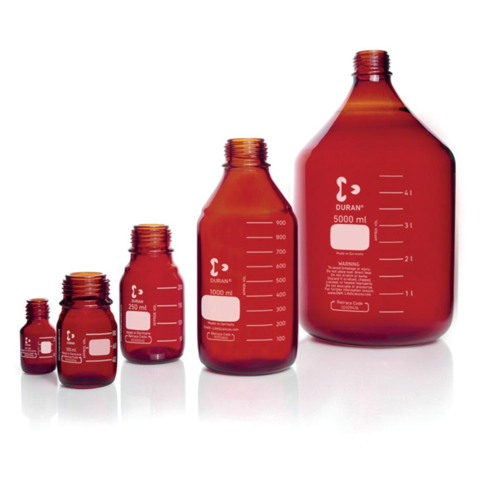 DWK DURAN Laboratory Bottle, Amber Glass, Graduated, Without Screw Cap, GL32, 50 mL