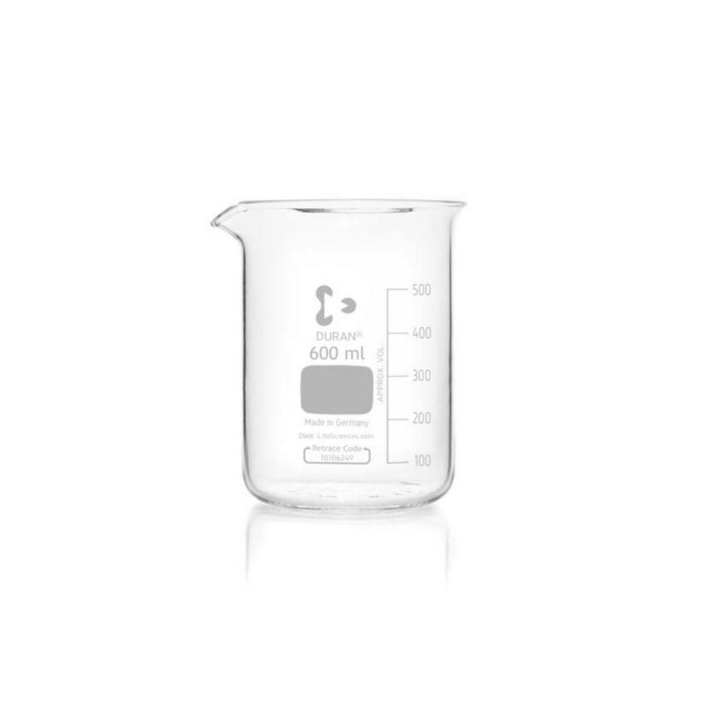 DWK DURAN Low Form Beaker 600 mL with Graduation and Spout, Pack of 10