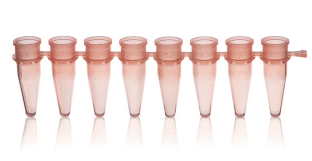 BRAND 8 PCR Tube Strips 0.2ml Pink Without Caps, Pack of 125

