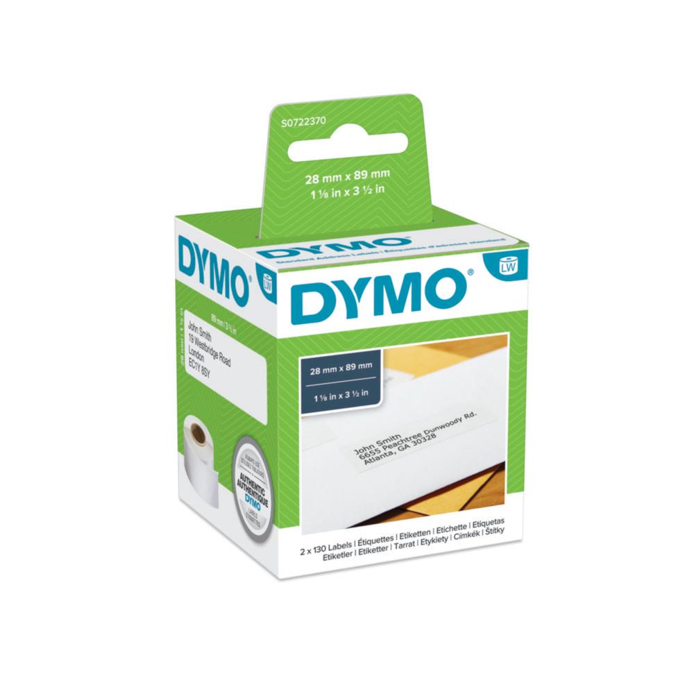 Dymo Original Label for LabelWriter, White Permanent, 28mm x 89mm (2 x 130 Labels)

