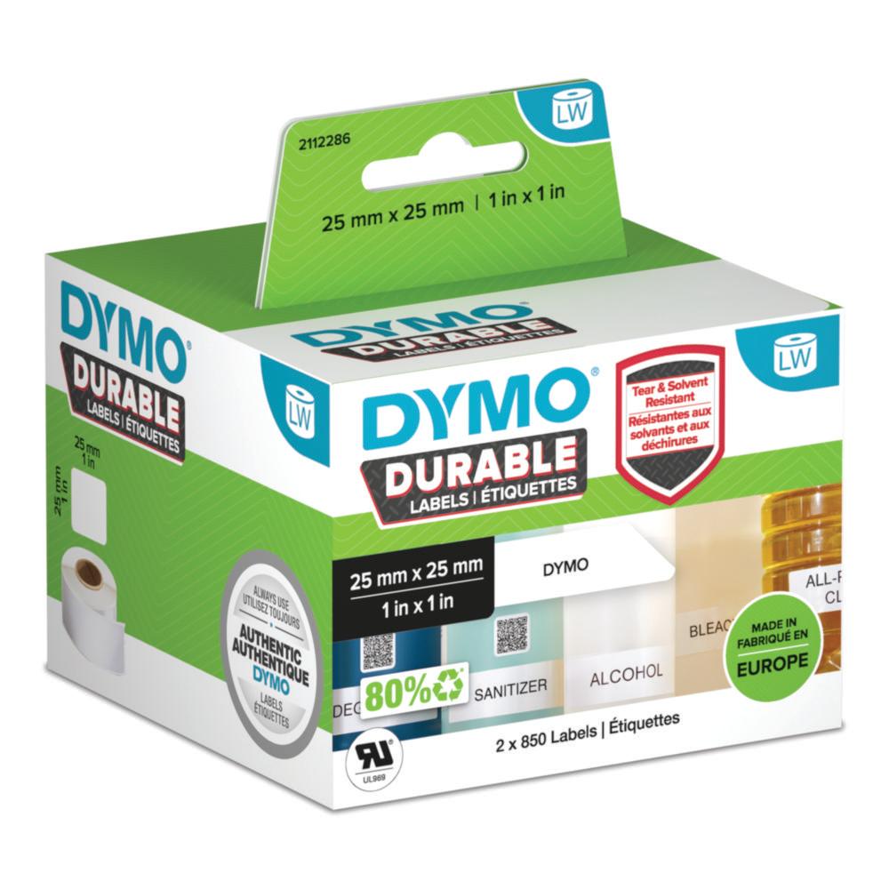 Dymo Original High-Performance Label for LabelWriter, Plastic Coated, White, Permanent Resistant, 2 x 850 Labels, 25mm x 25mm

