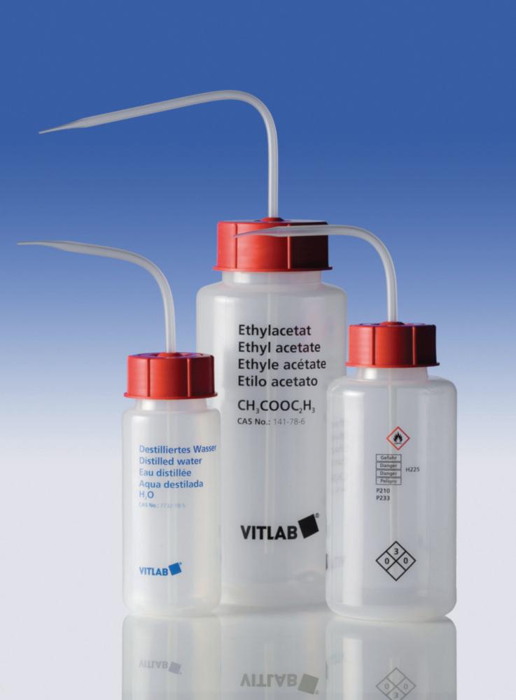 VITLAB Safety Washing Bottle 250 ml, PP, GL 45, Acetone, VENT CAP

