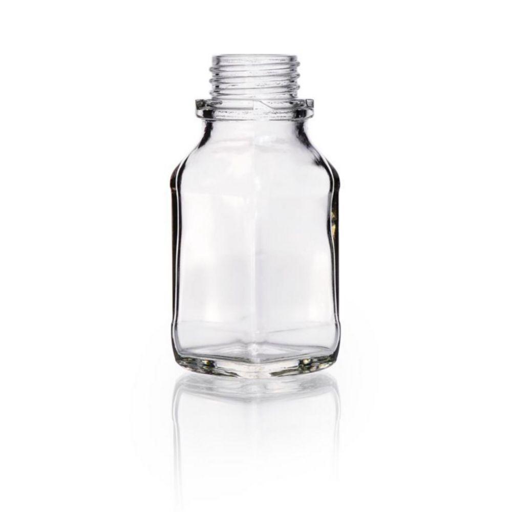 DWK DURAN Square Screw Cap Bottle 100 mL, Wide Neck, Clear Thread 32, Soda Lime Glass, Without Cap