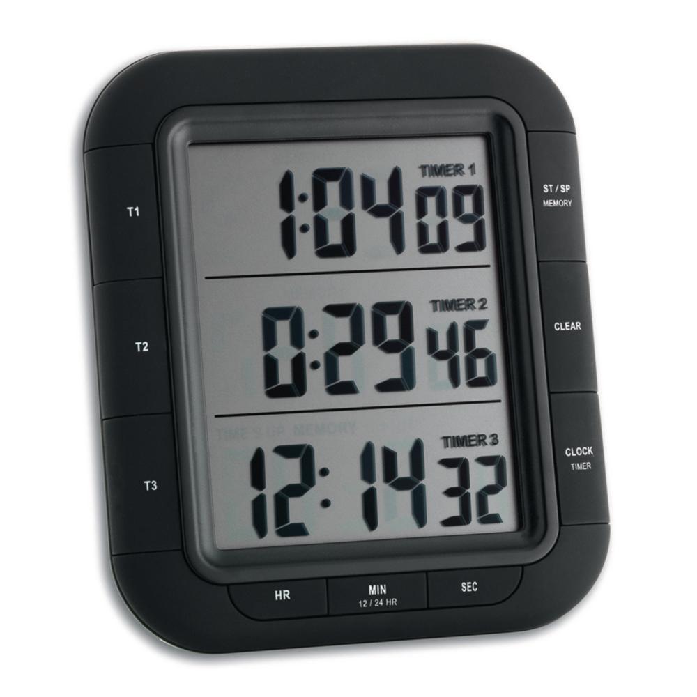 TFA Dostmann Electronic Triple Timer XL, Black, Stopwatch up to 19h 59m 59s, Memory Function with Magnet, Incl. Batteries