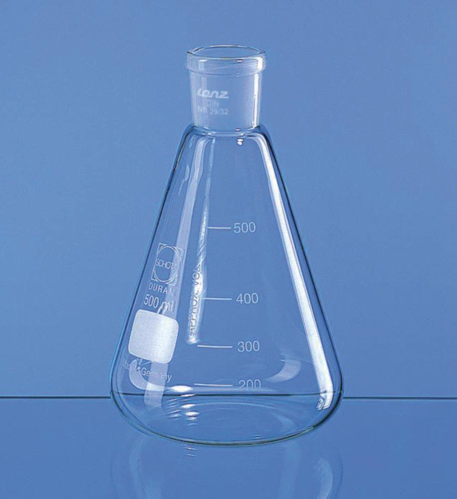 Lenz-Laborglas  & Co. KG Erlenmeyer Flask 500 mL with Conical Joint Cap, NS 29/32 Socket
