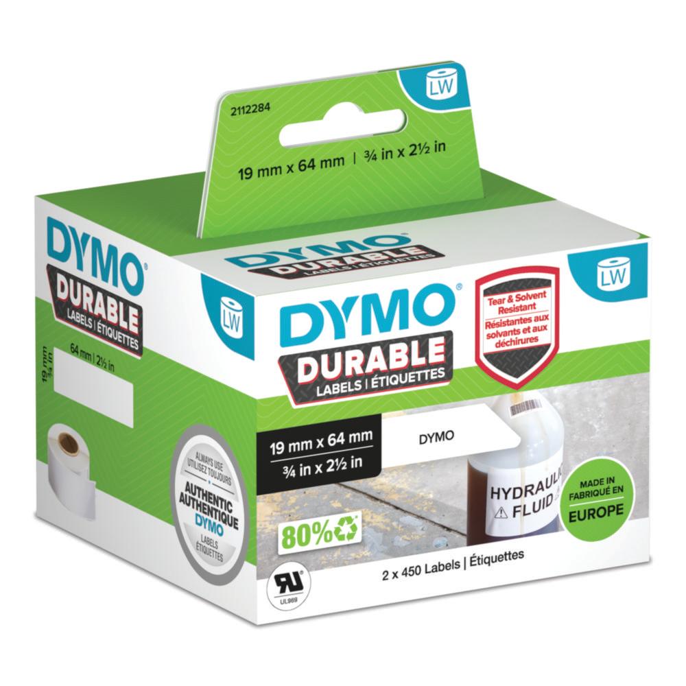 Dymo Original High-Performance Label for LabelWriter, Plastic Coated, White, Permanent Resistant, 2 x 450 Labels, 19mm x 64mm

