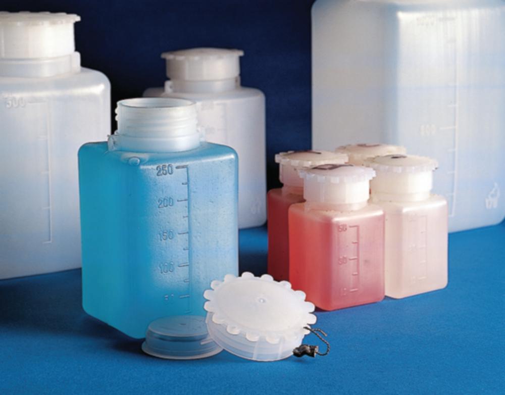 Kartell Square Bottles 250 mL Wide Neck PE with Cap PP Graduated