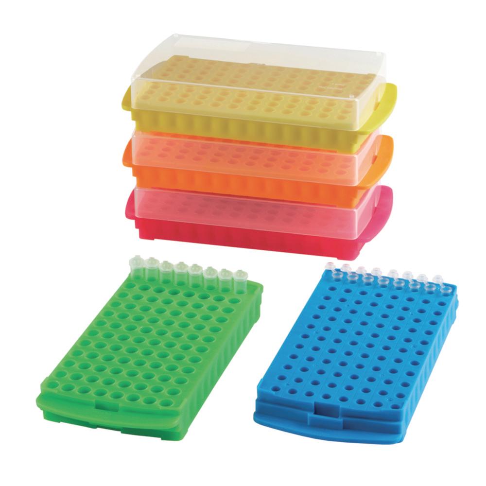 Heathrow Scientific 96-Well Reversible Rack, PP Blue, 96 Wells for 0.5 ml on One Side and 96 Wells for 1.5 to 2.0 ml on the Other Side