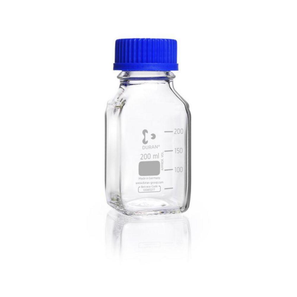 DWK DURAN 250 mL Clear Glass Square Laboratory Bottle with GL 45 Screw Cap and Pouring Ring