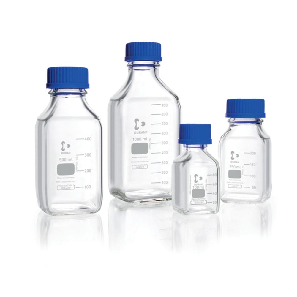 DWK DURAN 100 mL Clear Glass Square Laboratory Bottle with GL 32 Screw Cap and Pouring Ring