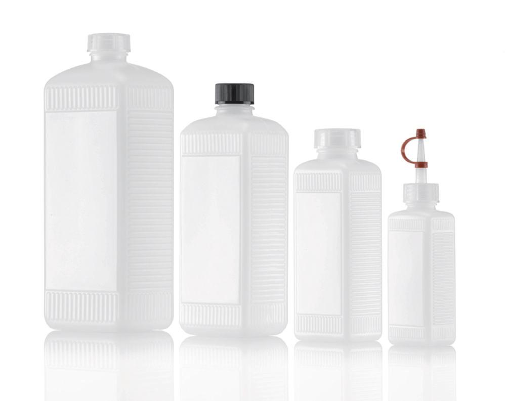 Kautex Square Bottle, 100 mL, PE-HD, Without Screw Cap, 13 mm Ø