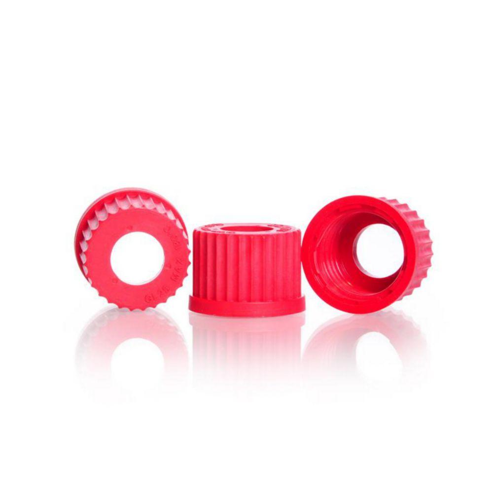 DWK DURAN Screw Cap with Aperture, GL25, Aperture Bore 15 mm, PBT Red