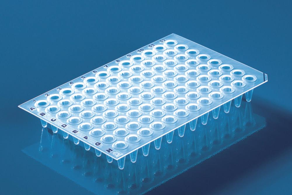 BRAND PCR Plates 96-Well w/o Frame, Standard Profile, Clear, Blue Coding, Pack of 50