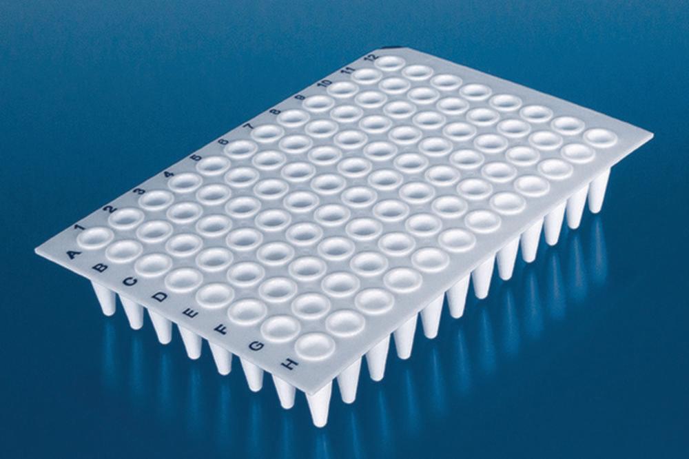 BRAND PCR Plates 96-Well, Without Frame, Standard Profile, White, Blue Coding, Pack of 50