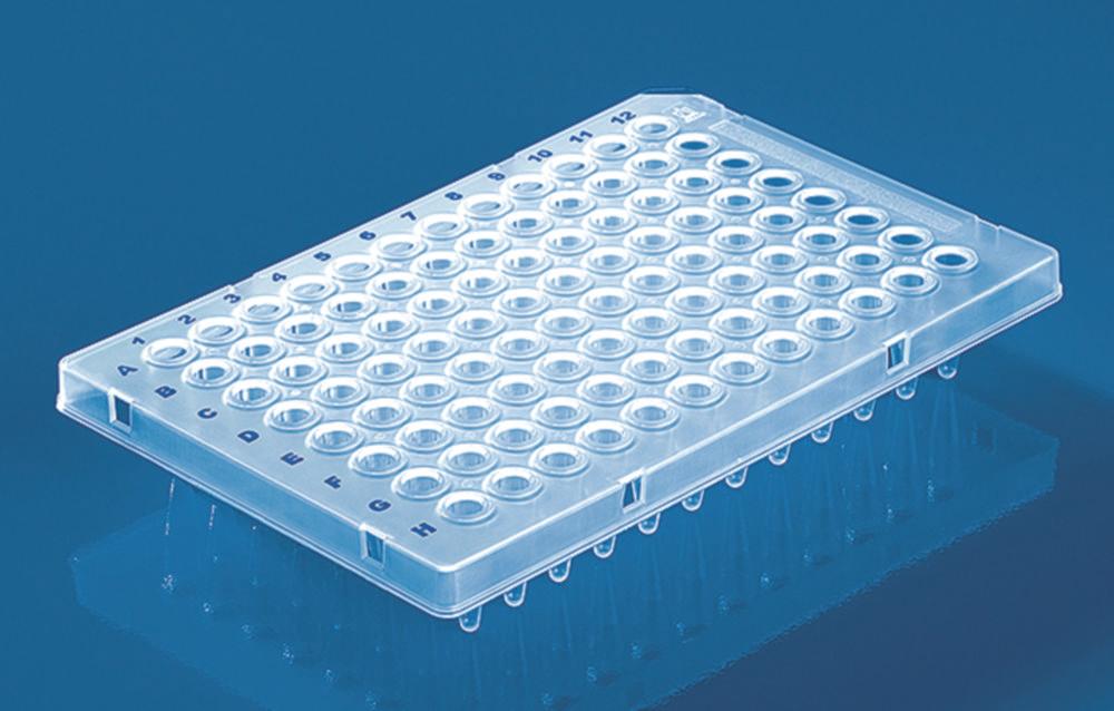 BRAND PCR Plates 96-Well Half-Frame Standard Profile Clear Blue Coding Pack of 50