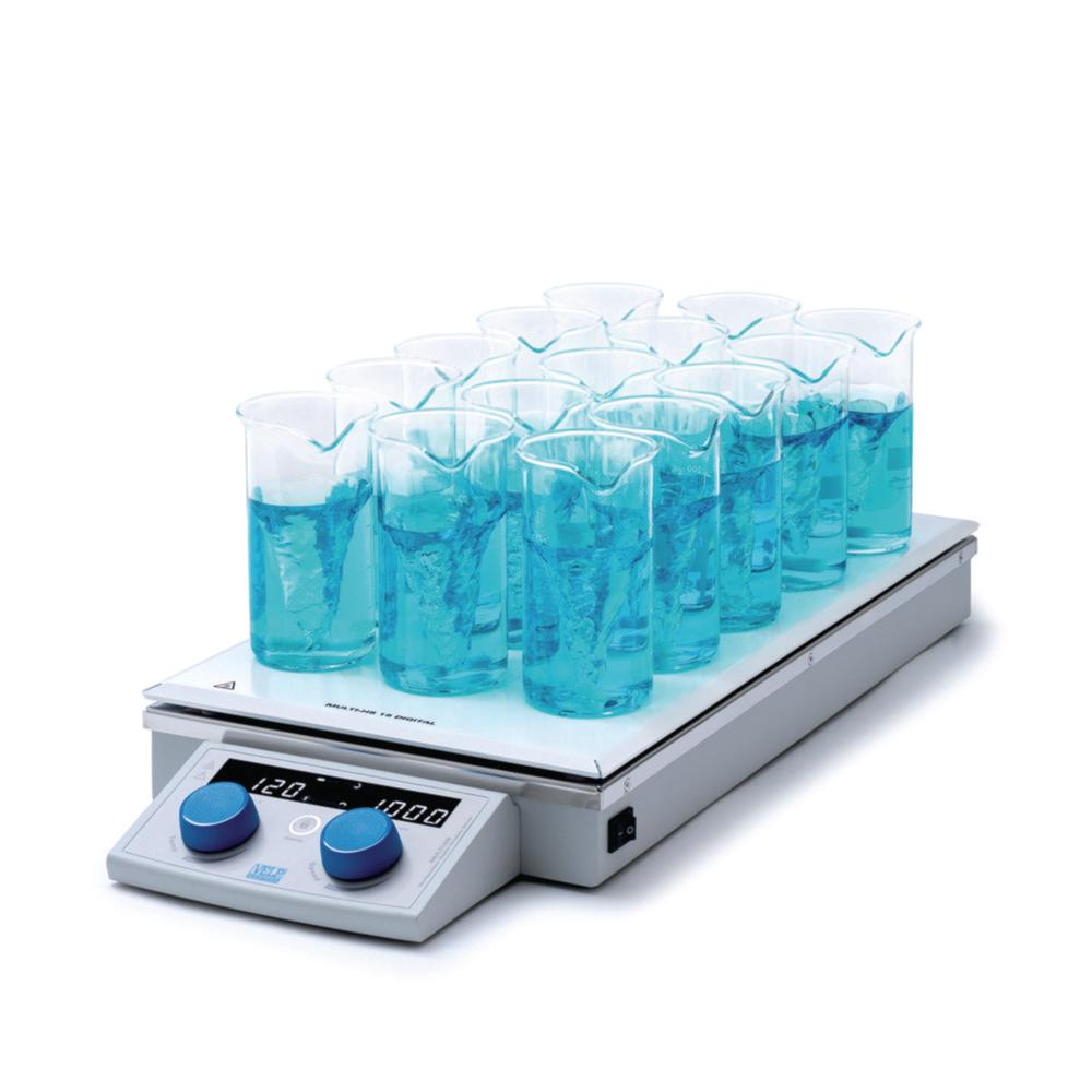 Velp Magnetic Stirrer w. Hotplate MULTI-HS 15 Digital 100-1000 rpm, Temp. up to 120°C, 240x66x550mm, 15 Beakers 250ml, 230V, 50/60Hz