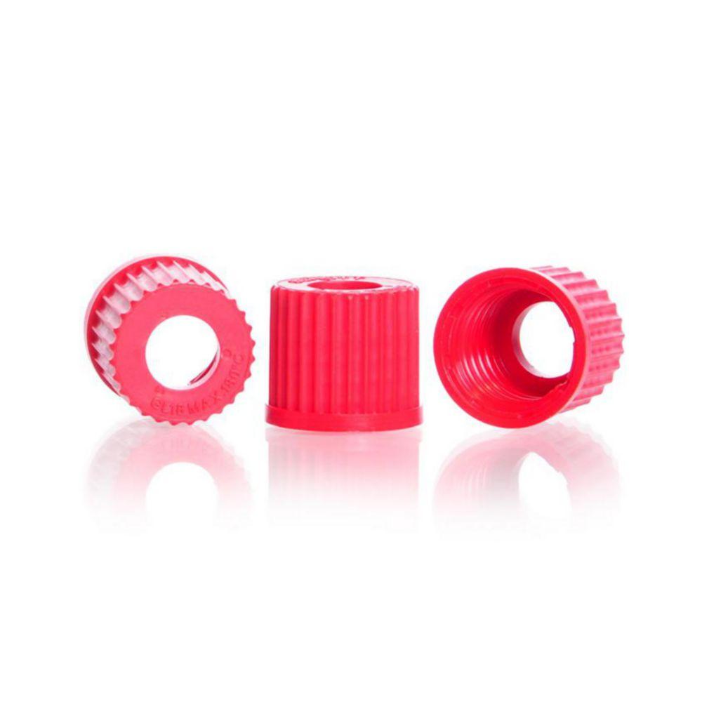DWK DURAN Screw Cap with Aperture, GL18, Aperture Bore 11 mm, PBT Red