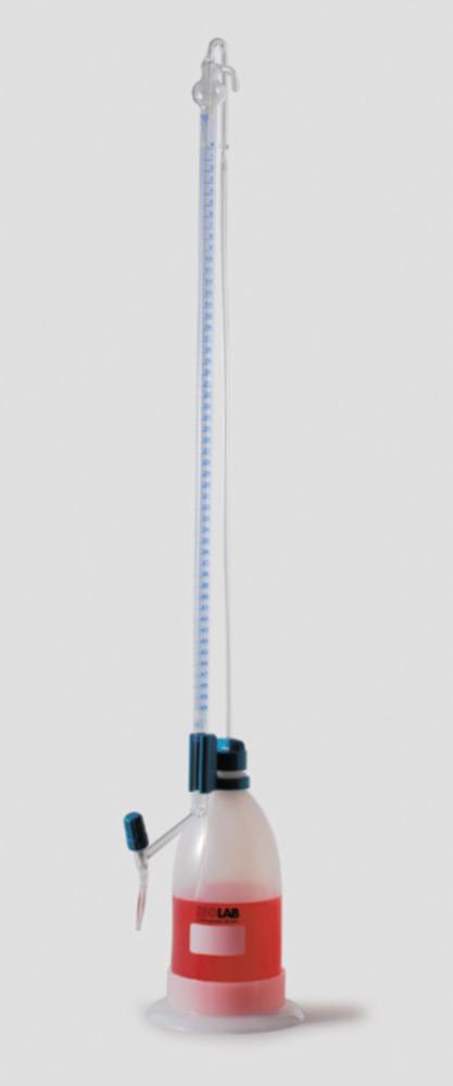 ISOLAB Automatic Burette, Accto Schilling, 25 mL, Clear Glass, CL-AS, Schellbach Stripes, Blue Scale, Conformity, Batch Certified