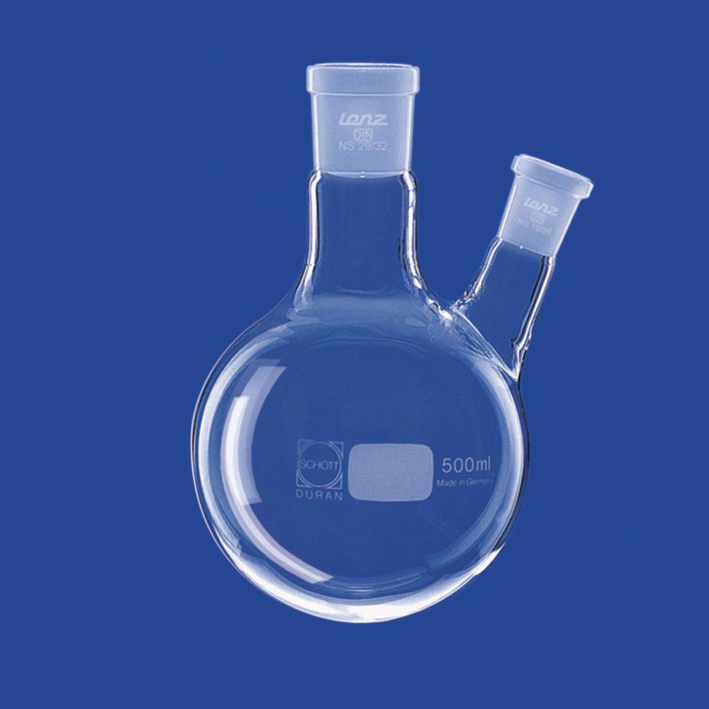 Lenz-Laborglas Round-bottom Flasks, Two-neck, Side Neck Angled, C. Neck NS 24/29 Side Neck NS 19/26

