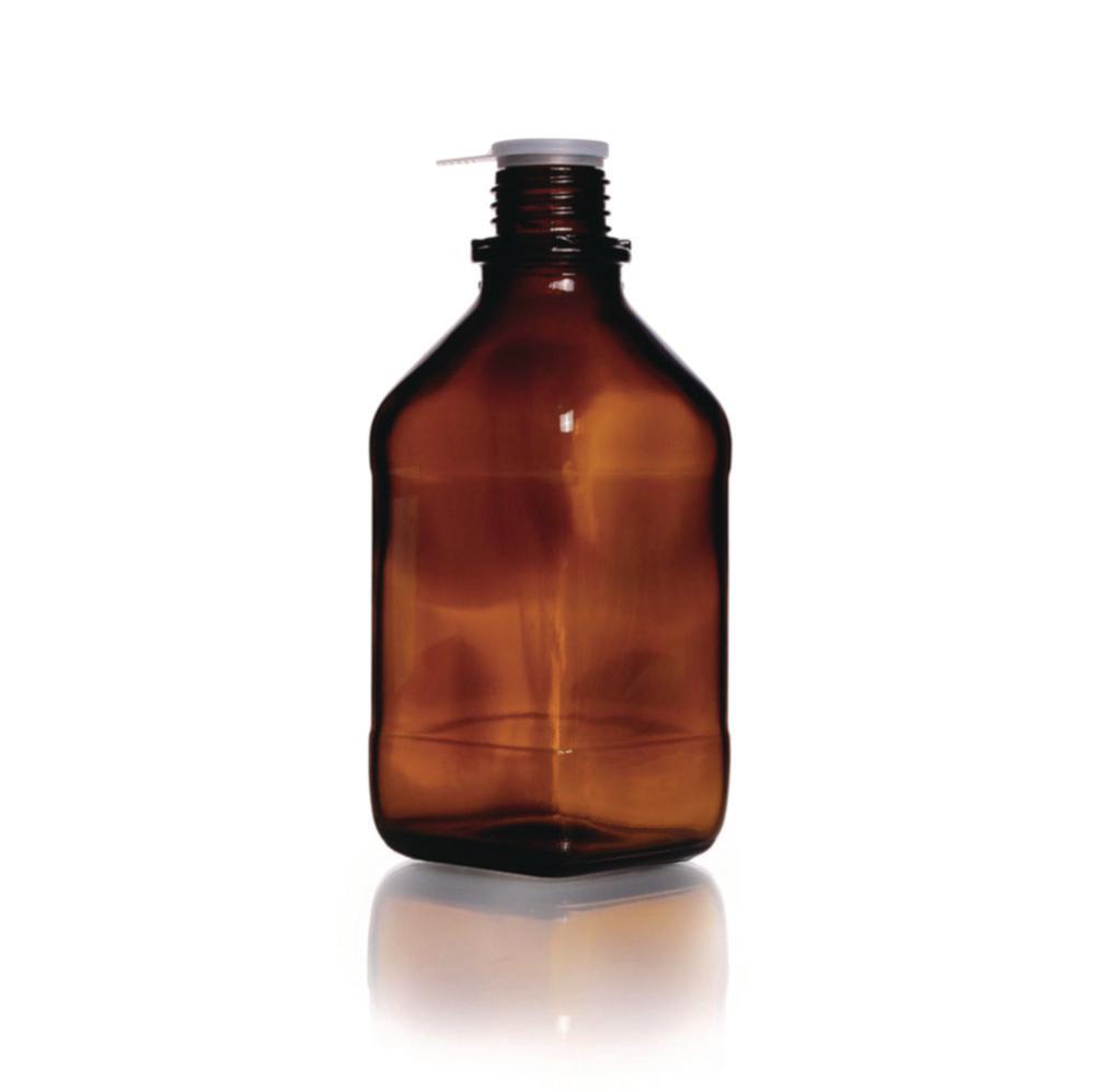 DWK DURAN Square Screw Cap Bottle, Narrow Neck, Soda Lime Glass, Amber with Dust Proof Cap, 500 mL