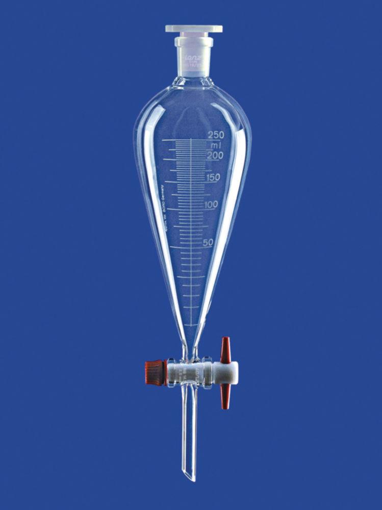 Lenz-Laborglas Separating Funnel 2000 ml, Squibb, Borosilicate Glass 3.3, Graduated, PTFE Plug, NS 29/32, with NS-PE Stopper

