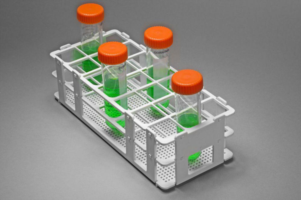 Bel-Art Test Tube Rack, 21 Places, D: 30 mm, 3 x 7, White, Autoclavable, Pack of 8