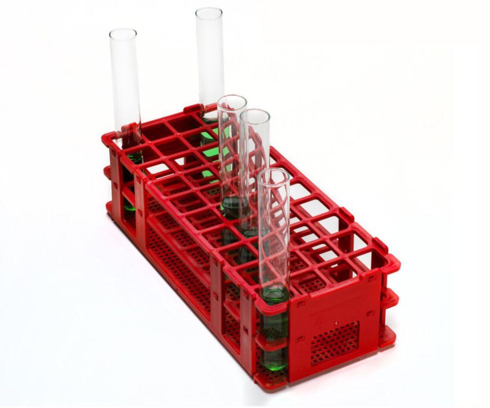 Bel-Art Test Tube Rack 40 Places, D: 20 mm, 4 x 10, Red, Autoclavable
